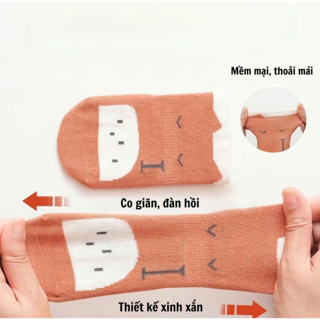 Set 5 đôi tất chống trượt cho bé 0-3 tuổi hình thú vải cotton len mềm mại BN03
