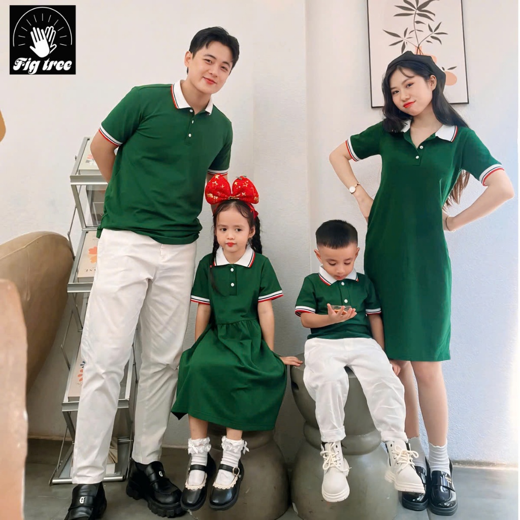 [Chính hãng] Combo Đồng Phục Gia Đình Fig Tree Thun Polo Xanh Rêu Siêu Xinh - Hàng Thiết Kế Fullsize