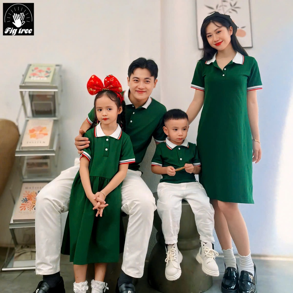 [Chính hãng] Combo Đồng Phục Gia Đình Fig Tree Thun Polo Xanh Rêu Siêu Xinh - Hàng Thiết Kế Fullsize