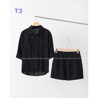 Set đũi tơ quần đùi áo sơ mi 2 túi đuôi tôm 40-75kg sang chảnh
