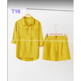 Set đũi tơ quần đùi áo sơ mi 2 túi đuôi tôm 40-75kg sang chảnh