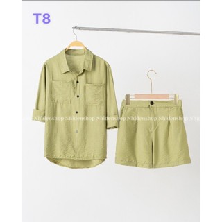 Set đũi tơ quần đùi áo sơ mi 2 túi đuôi tôm 40-75kg sang chảnh