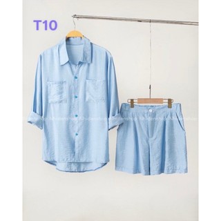 Set đũi tơ quần đùi áo sơ mi 2 túi đuôi tôm 40-75kg sang chảnh