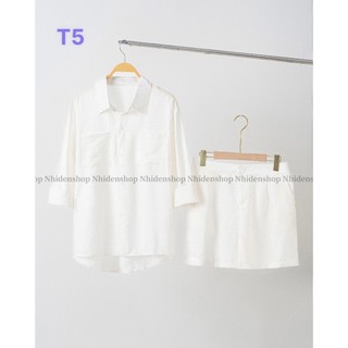 Set đũi tơ quần đùi áo sơ mi 2 túi đuôi tôm 40-75kg sang chảnh