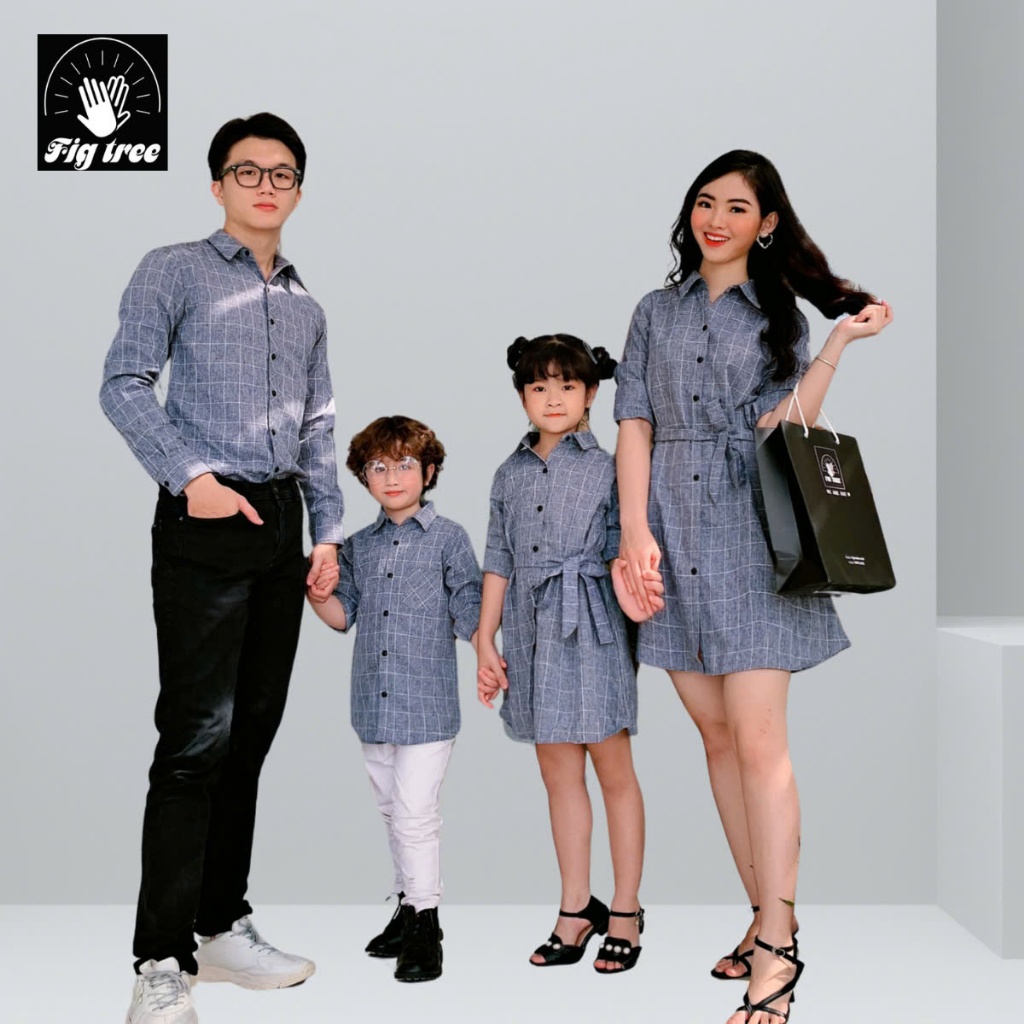 Set Đồng Phục Gia Đình Fig Tree Mẫu Sọc Caro Xám ( MS :126A) cực HOT