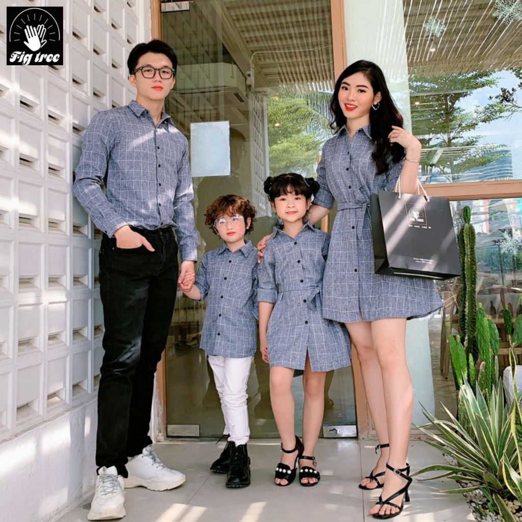 Set Đồng Phục Gia Đình Fig Tree Mẫu Sọc Caro Xám ( MS :126A) cực HOT