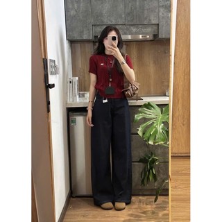 Quần jean nữ ông loe rộng cắt gấu - 247store