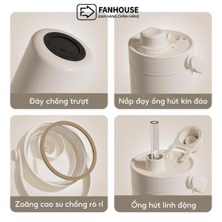 Ly giữ nhiệt Simply cao cấp Inox 316 Phủ Sứ, cốc giữ nhiệt Fan House 735ml ống hút thủy tinh