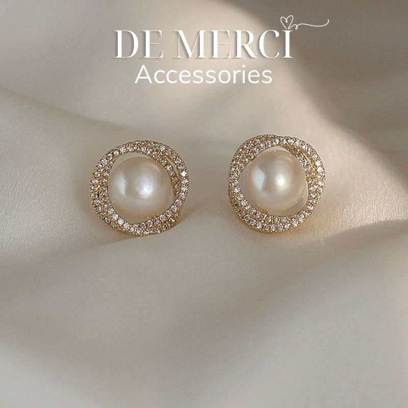 Khuyên tai nữ DE MERCI ACCESSORIES phủ bóng phụ kiện trang sức hạt ngọc trai nữ cá tính BT