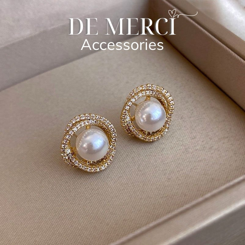 Khuyên tai nữ DE MERCI ACCESSORIES phủ bóng phụ kiện trang sức hạt ngọc trai nữ cá tính BT