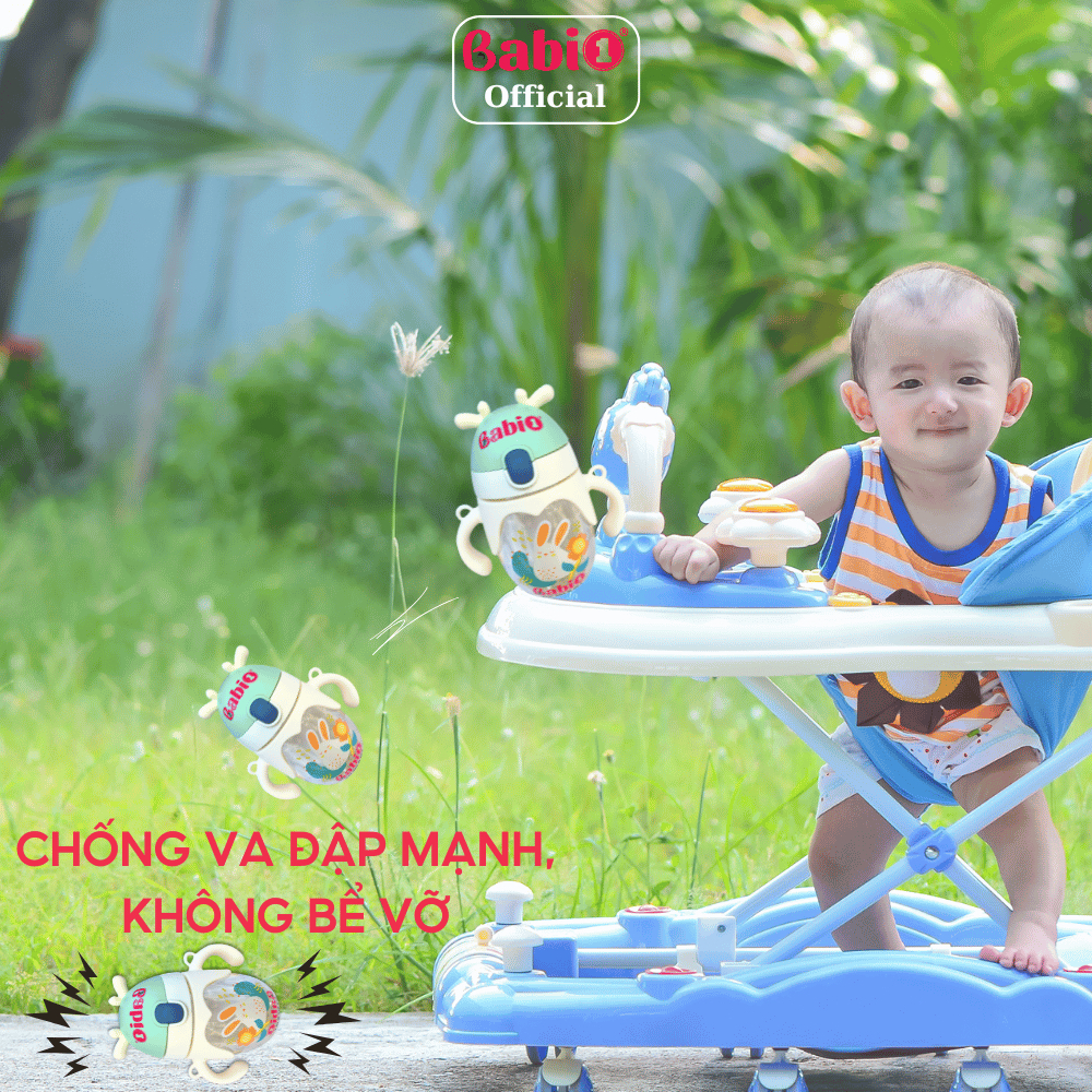[Tặng 2 Quà] Bình Nước Cho Bé Babi1 350ml Có Tay Cầm, Bình Đựng Nước Cho Bé Tập Uống Đi Học, Nhà Trẻ