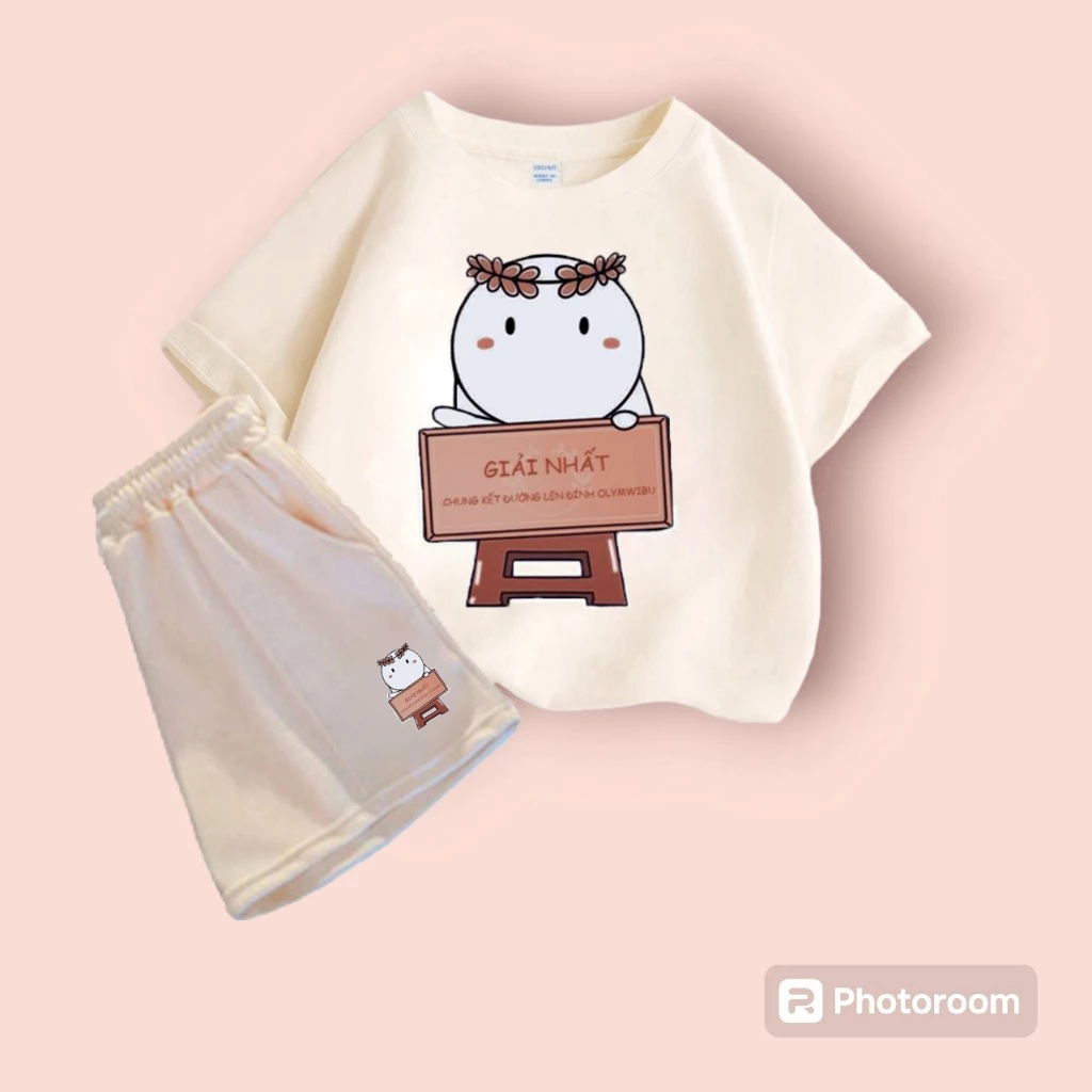 Set Bộ Quần Áo Hè Hình Thỏ Trắng Cầm Bảng Giải Nhất Đơn Giản Dành Cho Cả Bé Trai Và Bé Gái (M 140)