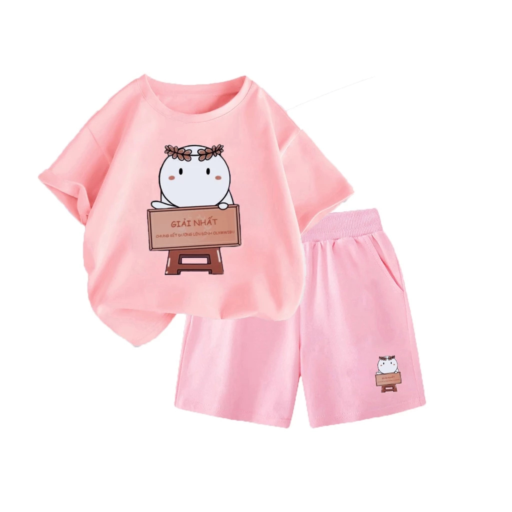 Set Bộ Quần Áo Hè Hình Thỏ Trắng Cầm Bảng Giải Nhất Đơn Giản Dành Cho Cả Bé Trai Và Bé Gái (M 140)
