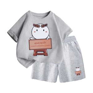 Set Bộ Quần Áo Hè Hình Thỏ Trắng Cầm Bảng Giải Nhất Đơn Giản Dành Cho Cả Bé Trai Và Bé Gái (M 140)