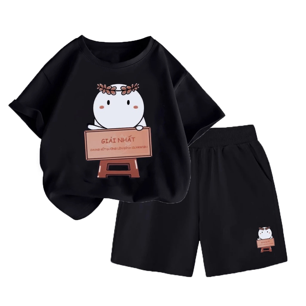 Set Bộ Quần Áo Hè Hình Thỏ Trắng Cầm Bảng Giải Nhất Đơn Giản Dành Cho Cả Bé Trai Và Bé Gái (M 140)