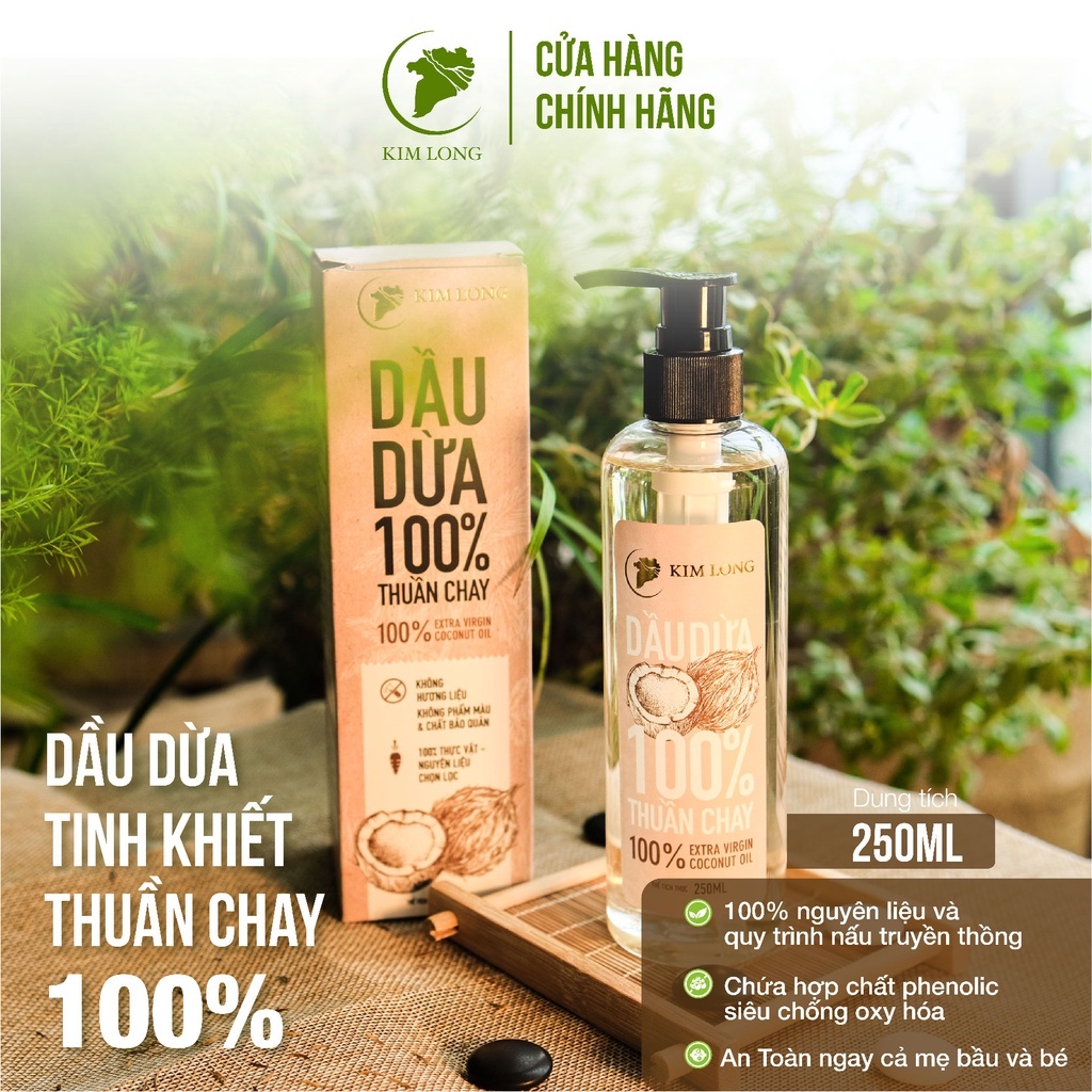 Dầu Dừa Kim Long nguyên chất 100% – Thuần chay – Dầu dừa dưỡng tóc, dưỡng da, massage, thực dưỡng