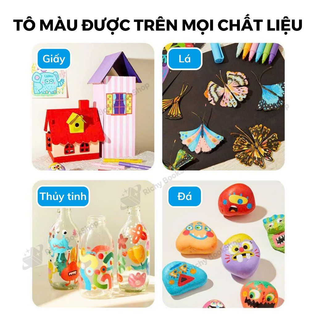 Bút màu acrylic kèm túi xách cho bé tô trên mọi chất liệu, xoá được, an toàn Mideer acrylic Markers