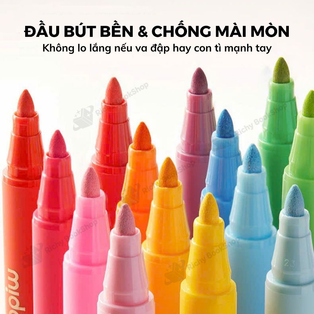 Bút màu acrylic kèm túi xách cho bé tô trên mọi chất liệu, xoá được, an toàn Mideer acrylic Markers