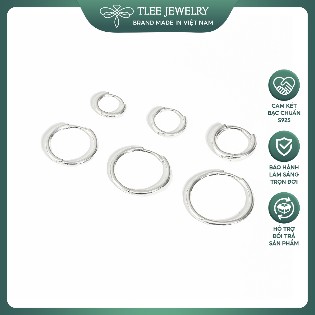 Ảnh Khuyên tai bạc tai tròn trơn TLEE bản dày chốt bấm chắc chắn nhiều size TLEE JEWELRY B0121 1