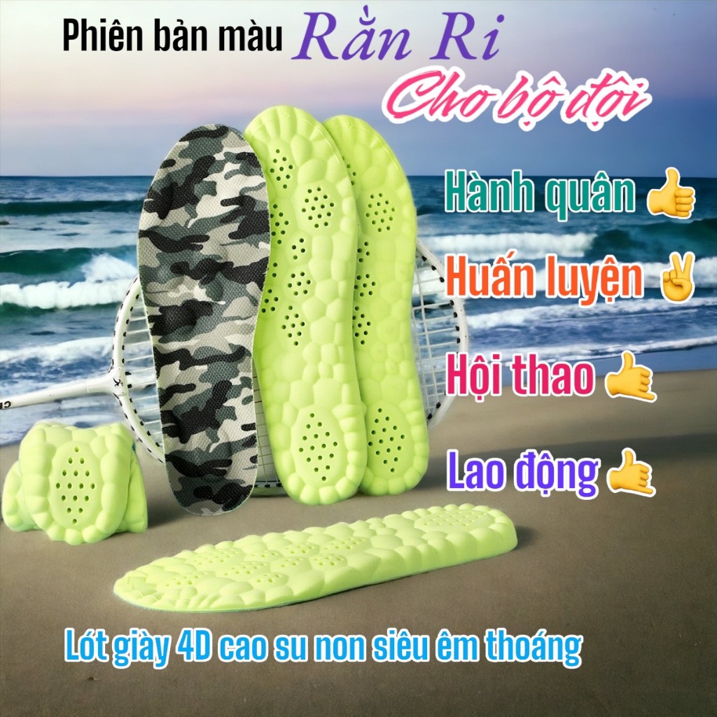 Lót giày cao su non 4D chuẩn cao cấp, lót giày thể thao,giày lao động,giày bộ đội,khử mùi êm thoáng