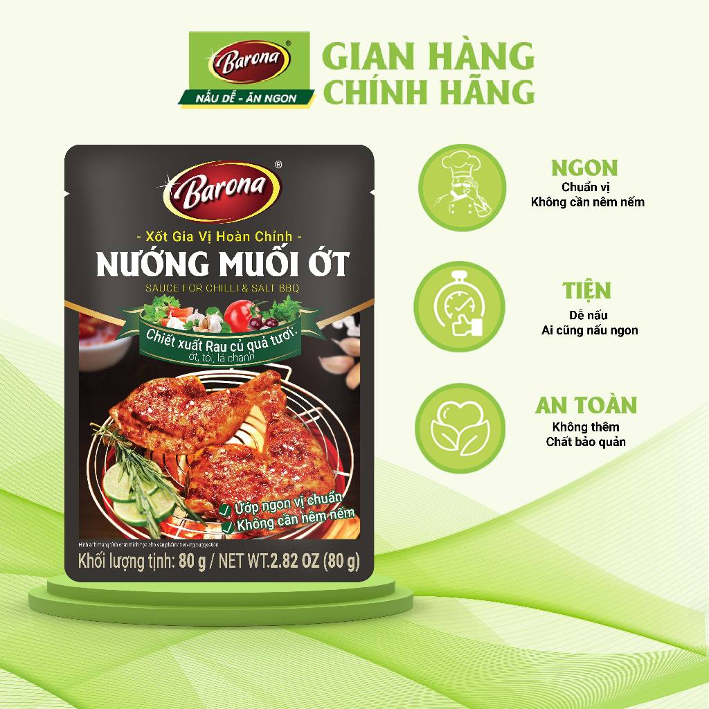 Ảnh Combo 3 Gói Gia Vị Nướng Muối Ớt Barona 80g ướp ngon chuẩn vị không cần nêm nếm 2