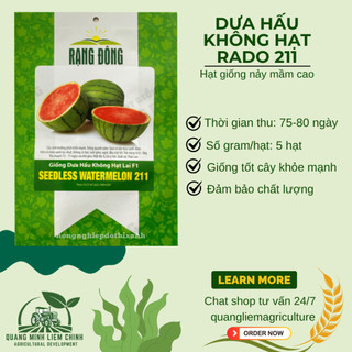 Hạt giống Dưa Hấu Không Hạt Lai F1 211 (5 hạt) trái to, ruột đỏ tươi, ngọt, trồng quanh năm
