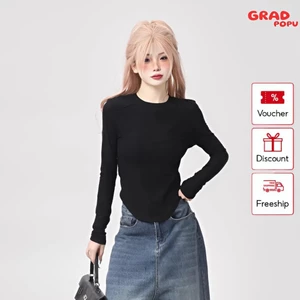 Áo thun nữ dài tay GRADPOPU PTD14 cổ tròn dáng ôm eo thon gọn basic chất thun trơn mềm mịn