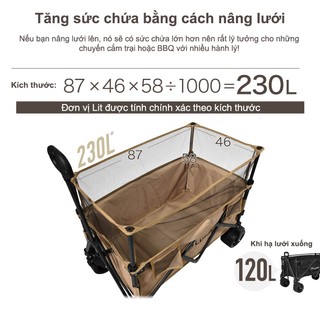 Xe kéo dã ngoại gấp gọn, cắm trại, đi dạo đựng đồ chinh phục mọi địa hình, khung thép bền Lysin -1 tầng - Sức Chứa 124Kg