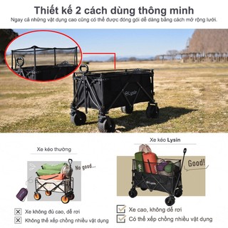Xe kéo dã ngoại gấp gọn, cắm trại, đi dạo đựng đồ chinh phục mọi địa hình, khung thép bền Lysin -1 tầng - Sức Chứa 124Kg