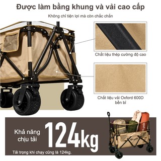 Xe kéo dã ngoại gấp gọn, cắm trại, đi dạo đựng đồ chinh phục mọi địa hình, khung thép bền Lysin -1 tầng - Sức Chứa 124Kg