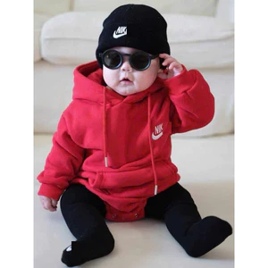 Suit NI KE Đỏ hàng qccc nỉ bông mũ 2 lớp, dày dặn cho bé trai bé gái 5-14kg
