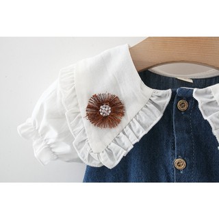 Váy denim mùa hè mới có cổ hoa đôi, váy denim cổ búp bê phong cách Hàn Quốc cho bé gái D1038