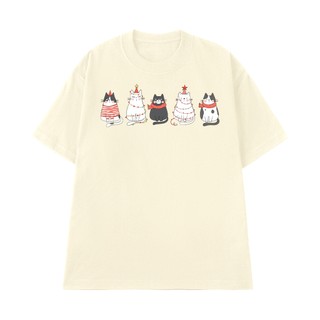 Áo Thun Mèo Giáng Sinh Dễ Thương, Áo Phông Unisex Christmas Vải Cotton 100 Thoáng Mát