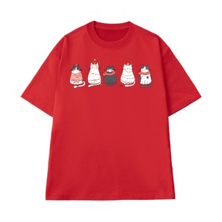 Áo Thun Mèo Giáng Sinh Dễ Thương, Áo Phông Unisex Christmas Vải Cotton 100 Thoáng Mát
