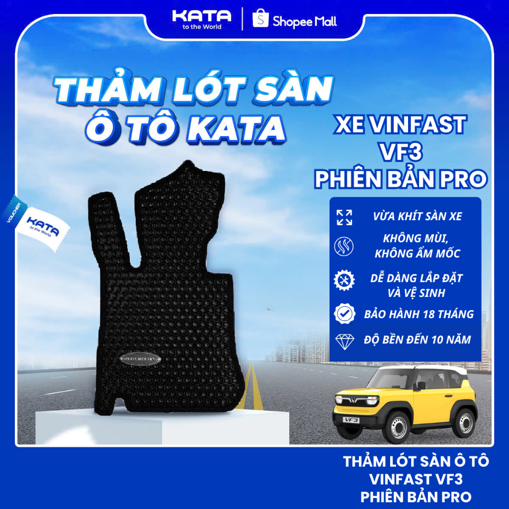 Thảm lót sàn ô tô KATA cho xe Vinfast VF3 - Phiên bản PRO viền ép nhiệt, vừa khít sàn xe, không thấm nước, không ẩm mốc