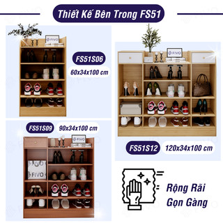 [Freeship HCM] Tủ Giày Gỗ Cao Cấp 4 Tầng FIVO FS51 Có Cửa, Gỗ Chống Ẩm Cao Cấp , Ngăn Chứa Rộng Rãi