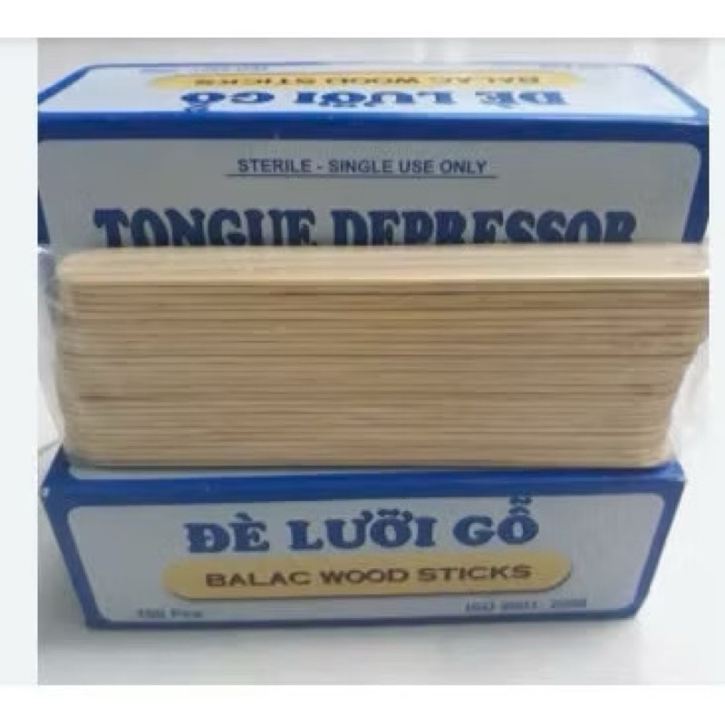 Que đè lưỡi gỗ hộp 100 que.Dụng cụ đè lưỡi gỗ Lạc Việt thớ gỗ đồng đều, mịn chỉ sử dụng 1 lần