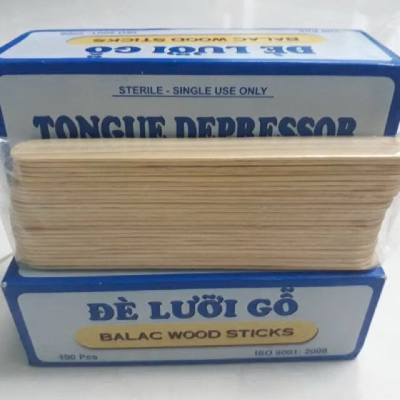 Que đè lưỡi gỗ hộp 100 que.Dụng cụ đè lưỡi gỗ Lạc Việt thớ gỗ đồng đều, mịn chỉ sử dụng 1 lần