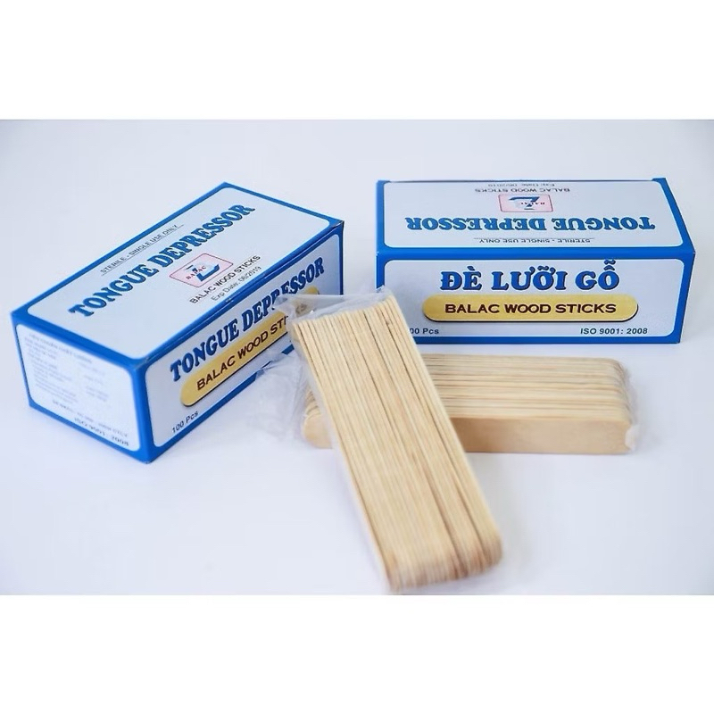 Que đè lưỡi gỗ hộp 100 que.Dụng cụ đè lưỡi gỗ Lạc Việt thớ gỗ đồng đều, mịn chỉ sử dụng 1 lần