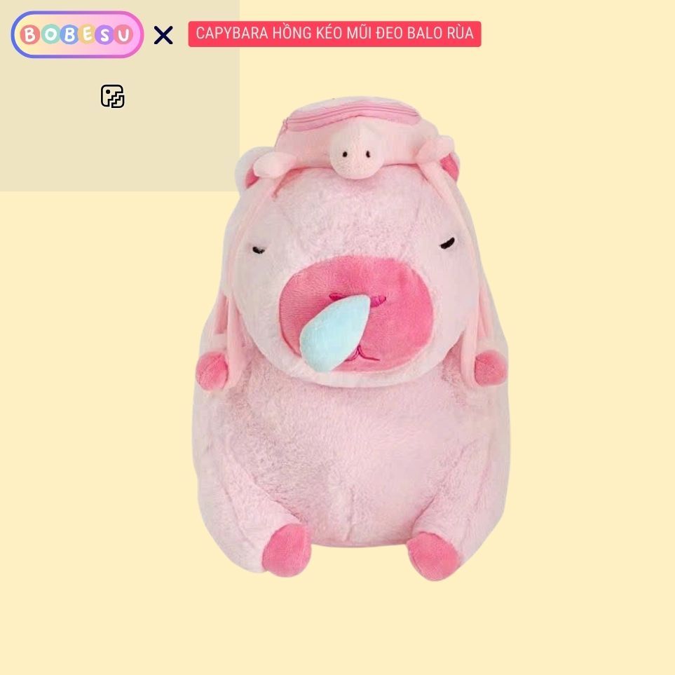 Capybara Hồng Chảy Nước Mũi Tặng Kèm Balo Rùa Gấu Bông Capybara Chảy Nước Mũi Hồng Capyabra Hồng Đeo Balo Rùa