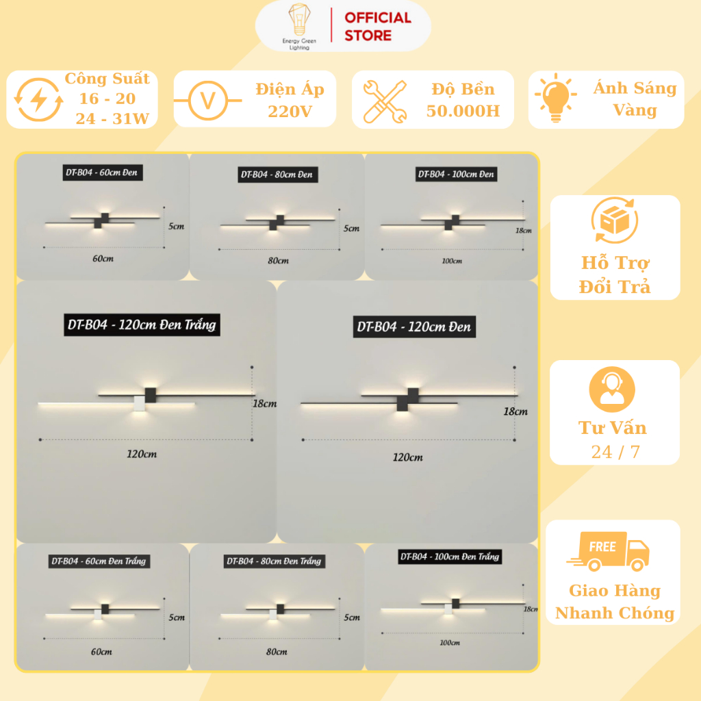 Ảnh Đèn Tường Energy Green Lighting DT-B04 - Hiện Đại - (60-80-100-120cm) - Trang Trí Phòng Khách / Phòng Ngủ - Mẫu Mới 2024 1