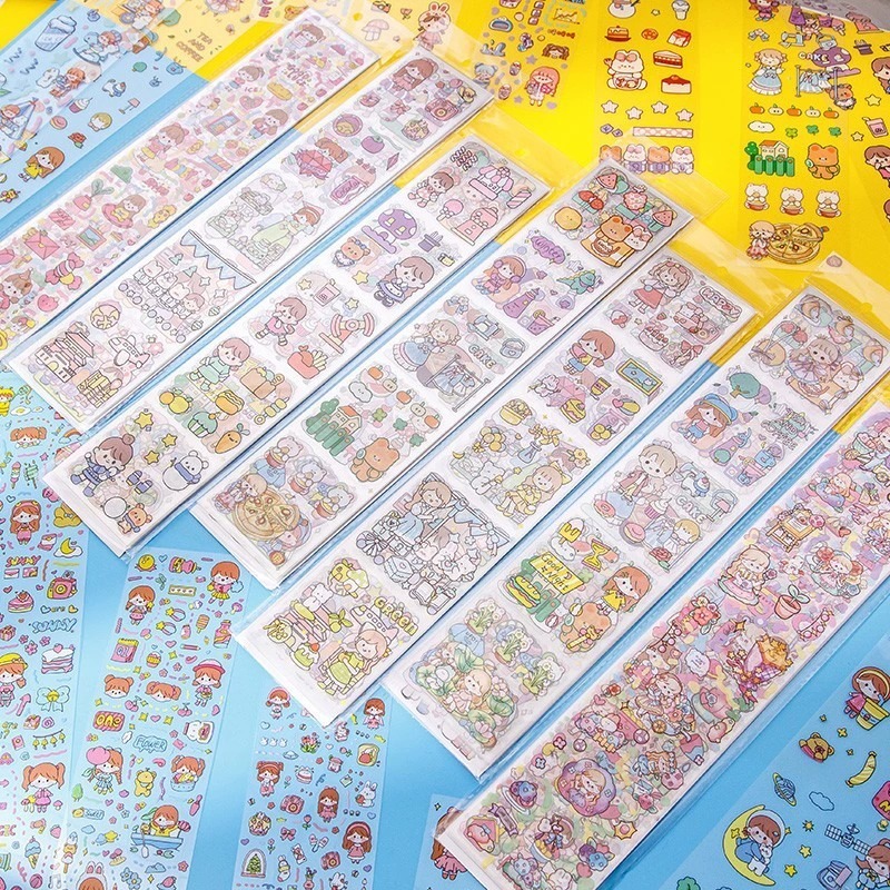 Sticker dài chủ đề cô bé cute nhãn dán trang trí sổ cốc nước đồ dùng ...