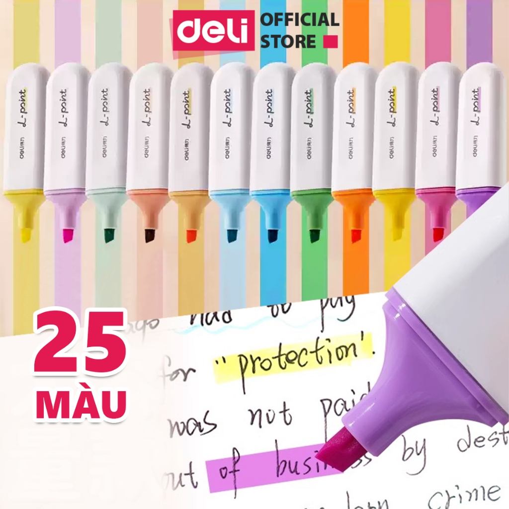 Ảnh Bút highlight Deli 25 màu đánh dấu nhớ dòng dạ quang Deli màu pastel/neon - phù hợp cho học sinh văn phòng tiện dụng 1