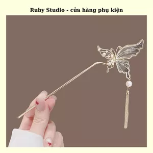 Trâm Cài Tóc Hình Bướm Cổ Tích Tua Rua.