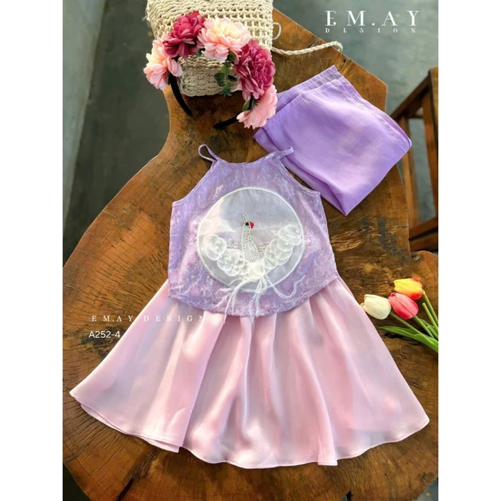 Set áo yếm tứ thân cô Tấm cho bé gái đi chơi lễ tết noel giáng sinh năm mới biểu diễn đẹp chất lụa mát – 5