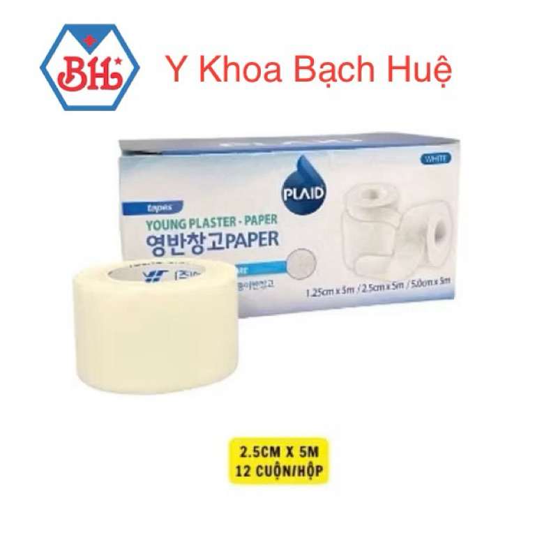 Combo Hộp 12 cuộn băng keo giấy y tế YOUNG PLASTER-PAPER (2,5cm x 5m).Hộp12 cuộn