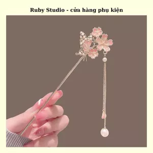 Trâm Cài Tóc Hoa Bướm Năm Cánh Tua Rua.
