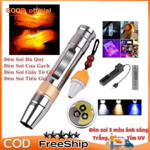 đèn soi đá quy 3 màu trắng vàng tím kèm sạc pin đèn soi cua gạch soi tiên giả jsp tặng đá ruby