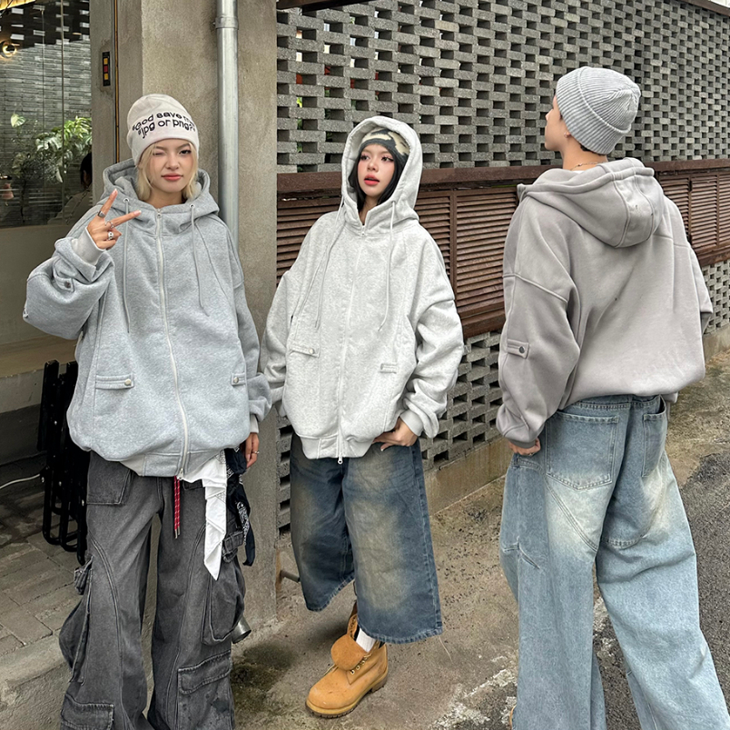 HOODIE ZIP CỔ CAO NỈ BÔNG FORM BOXY khoá kéo 2 chiều unisex nam nữ Amadus -  HDZCC