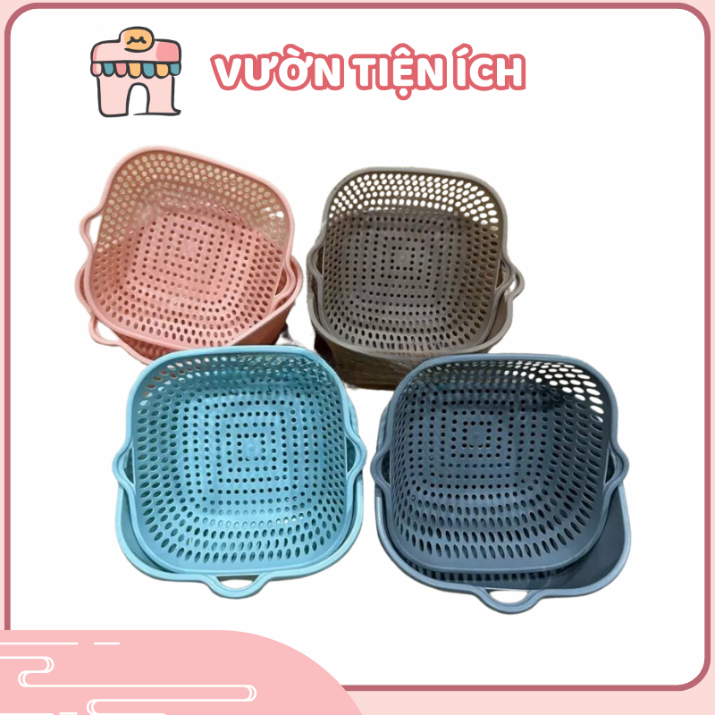 Bộ rổ thau vuông 4 size, 4 màu pastel rửa rau củ quả, nhựa PP nguyên ...